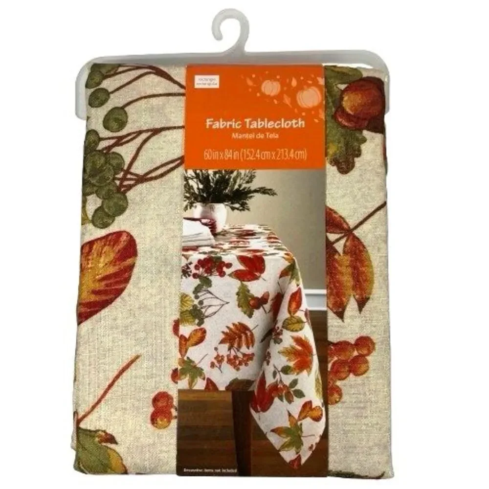 2 Mainstays Fabric Fall Thanksgiving Pumpkin Harvest Leaves Tablecloth 60